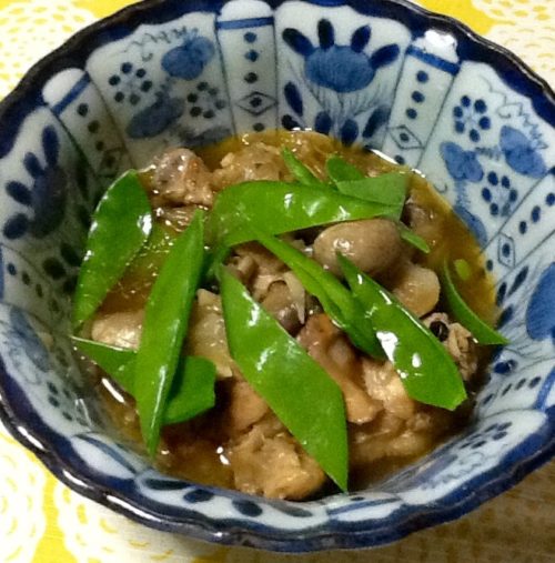 絹さやと鶏手羽元のアボド